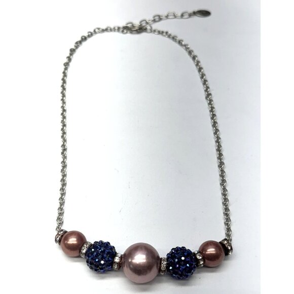 Rhinestone pink pearl collar chain necklace - Picture 1 of 4
